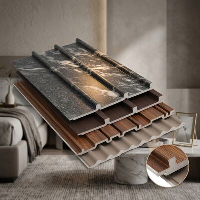Μοντέρνο εσωτερικό πάνελ τοίχου WPC Wood Grain Fluted σχέδιο για σαλόνι και υπνοδωμάτιο